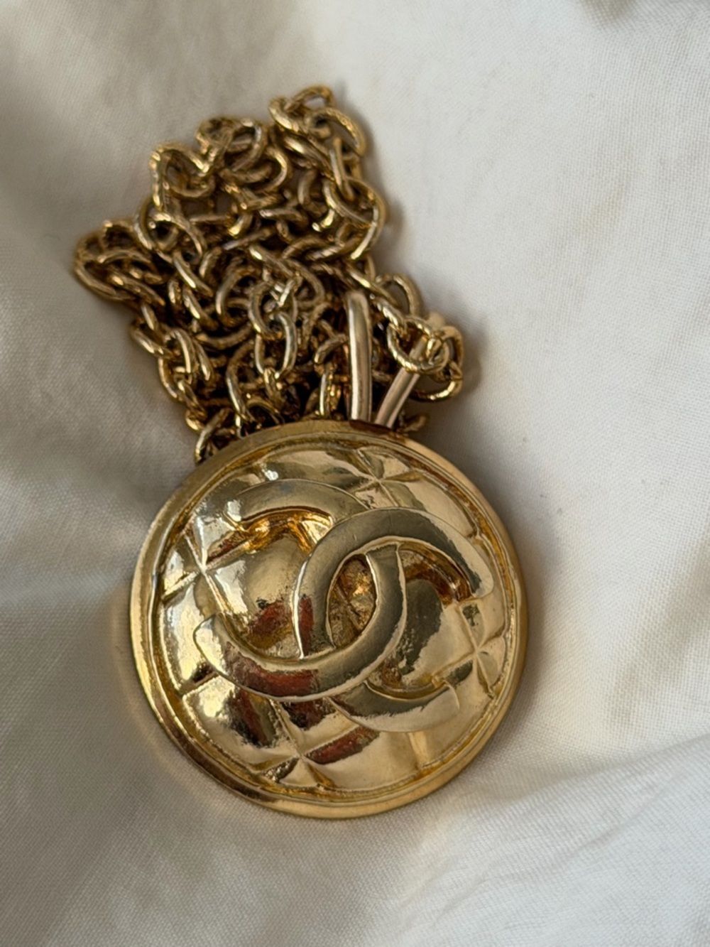 Vintage Gold-Tone Chanel Interlocking CC Pendant Necklace - Picture 16 of 17